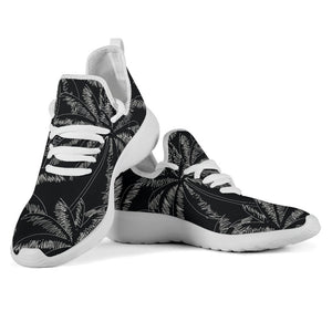 Black White Palm Tree Pattern Print Mesh Knit Shoes GearFrost