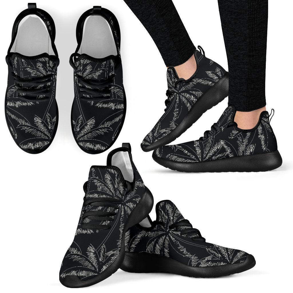 Black White Palm Tree Pattern Print Mesh Knit Shoes GearFrost