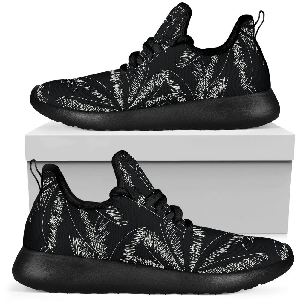 Black White Palm Tree Pattern Print Mesh Knit Shoes GearFrost