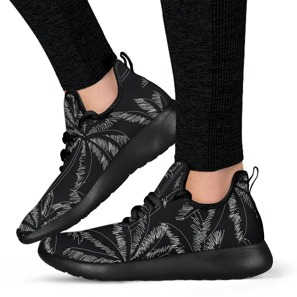 Black White Palm Tree Pattern Print Mesh Knit Shoes GearFrost