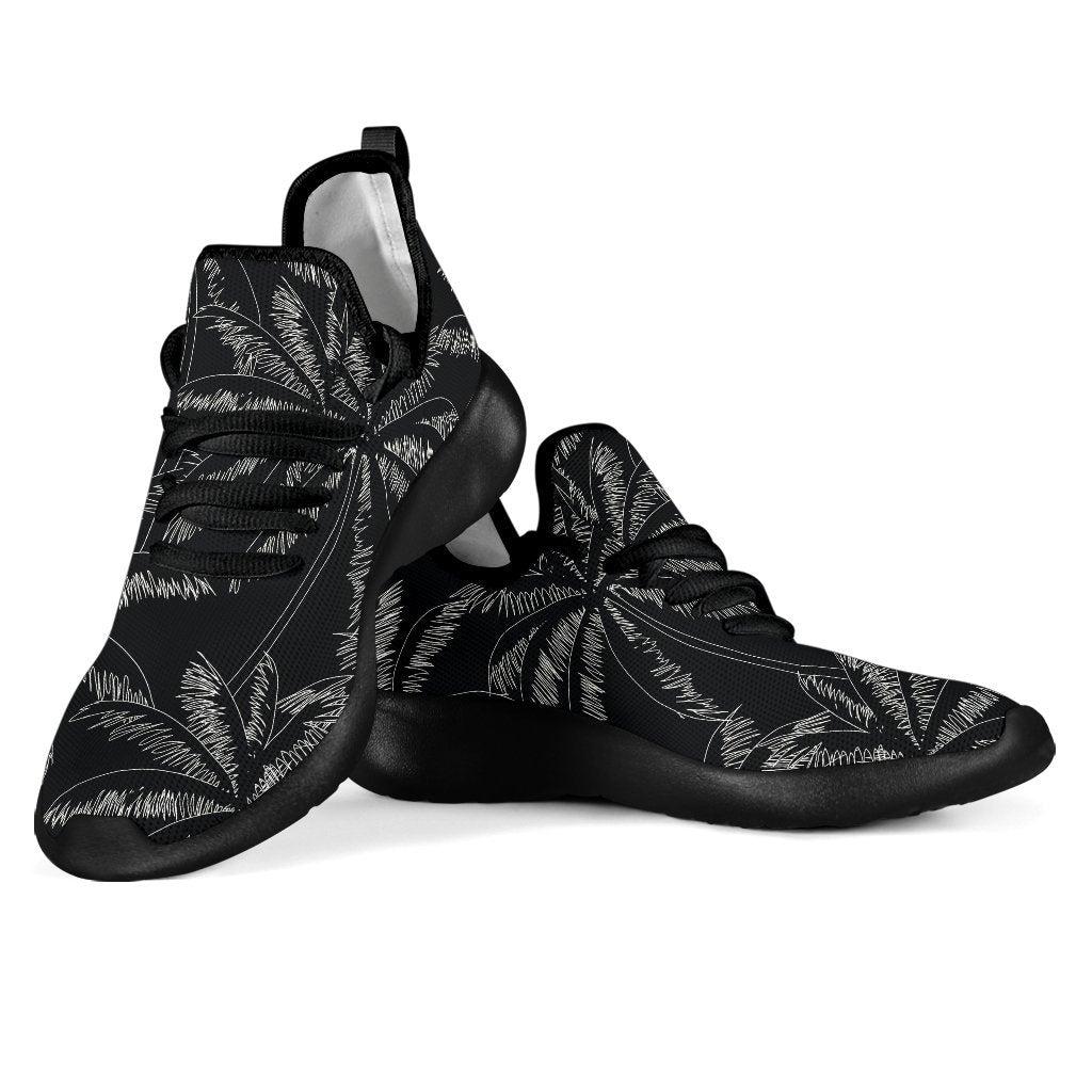 Black White Palm Tree Pattern Print Mesh Knit Shoes GearFrost