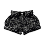 Black White Palm Tree Pattern Print Muay Thai Boxing Shorts