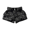 Black White Palm Tree Pattern Print Muay Thai Boxing Shorts