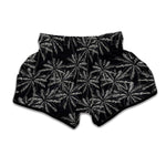 Black White Palm Tree Pattern Print Muay Thai Boxing Shorts