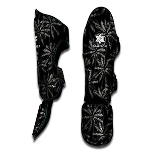 Black White Palm Tree Pattern Print Muay Thai Shin Guard