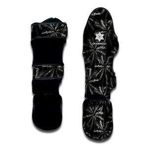 Black White Palm Tree Pattern Print Muay Thai Shin Guard