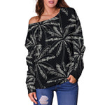 Black White Palm Tree Pattern Print Off Shoulder Sweatshirt GearFrost
