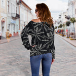 Black White Palm Tree Pattern Print Off Shoulder Sweatshirt GearFrost