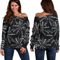 Black White Palm Tree Pattern Print Off The Shoulder Sweatshirt