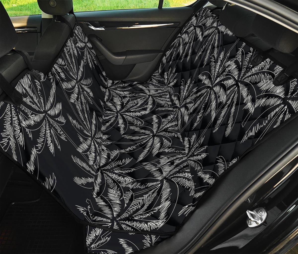 Black White Palm Tree Pattern Print Pet Car Back Seat Cover