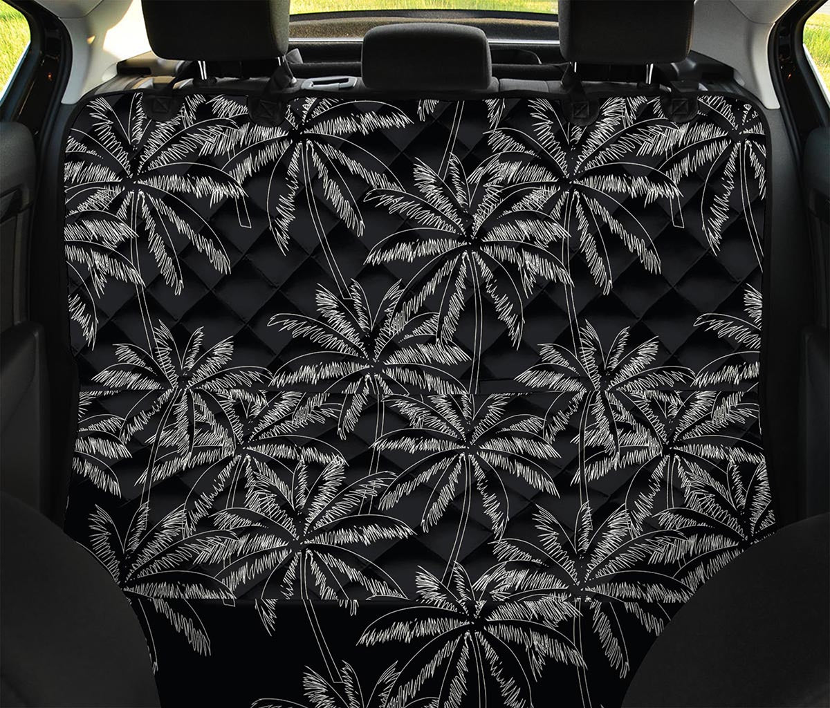 Black White Palm Tree Pattern Print Pet Car Back Seat Cover