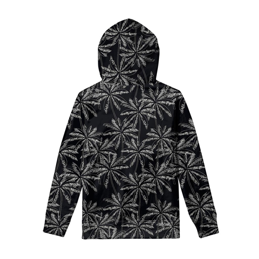 Black White Palm Tree Pattern Print Pullover Hoodie