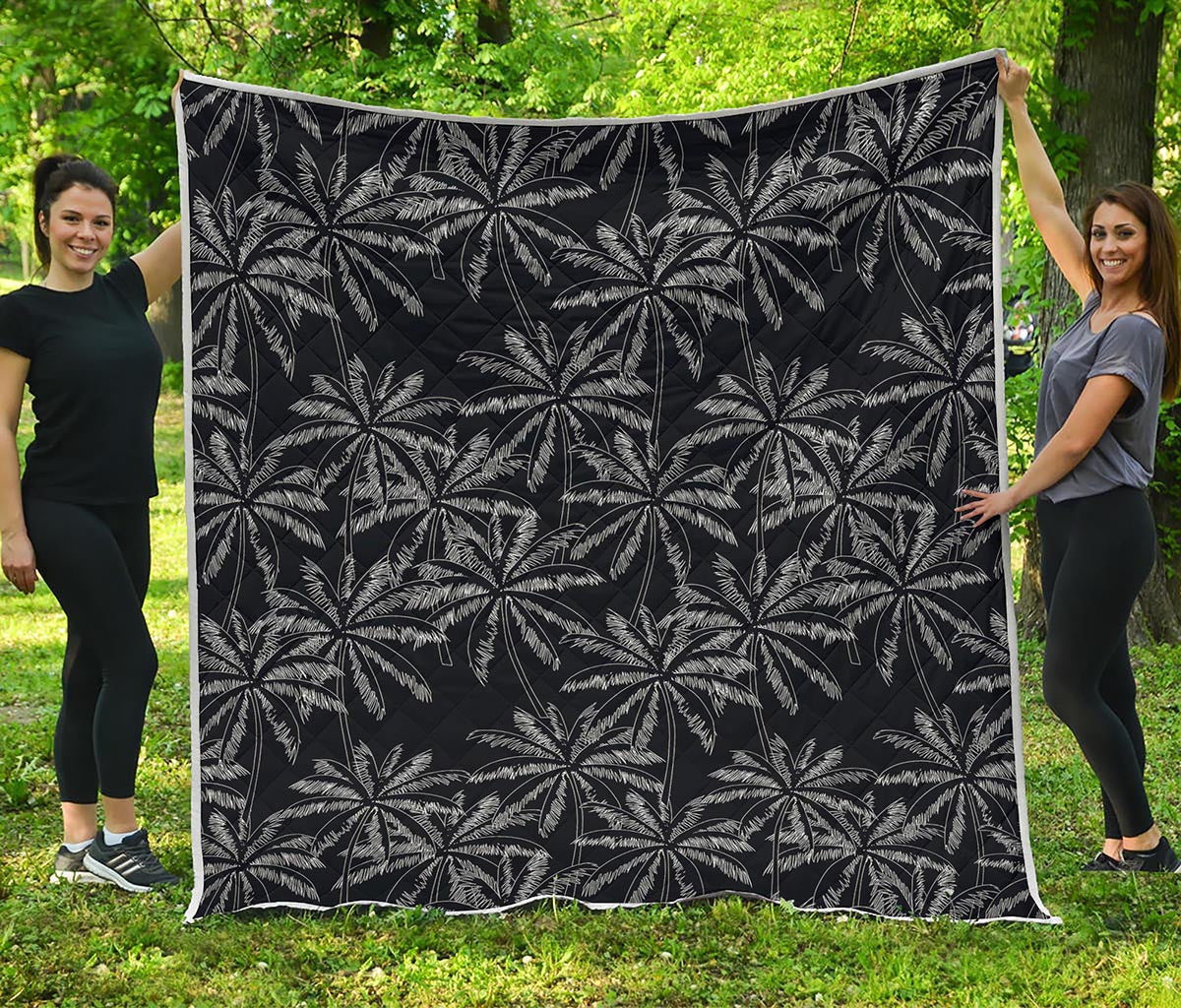 Black White Palm Tree Pattern Print Quilt