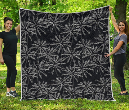 Black White Palm Tree Pattern Print Quilt