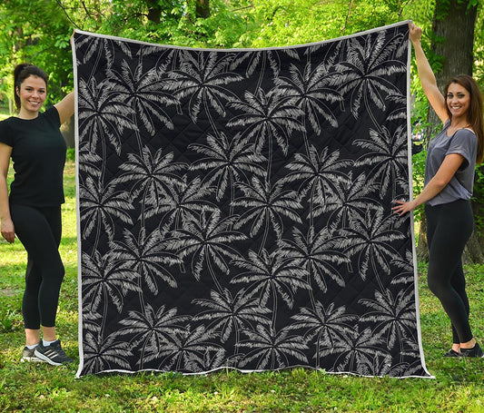 Black White Palm Tree Pattern Print Quilt