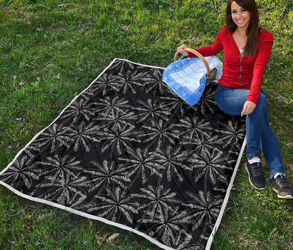 Black White Palm Tree Pattern Print Quilt