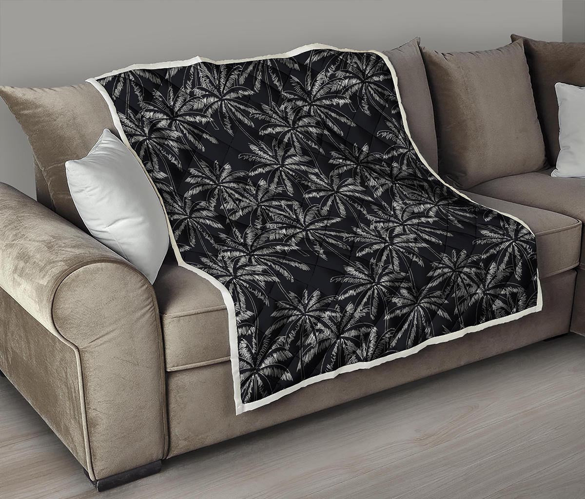 Black White Palm Tree Pattern Print Quilt