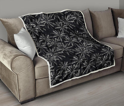 Black White Palm Tree Pattern Print Quilt