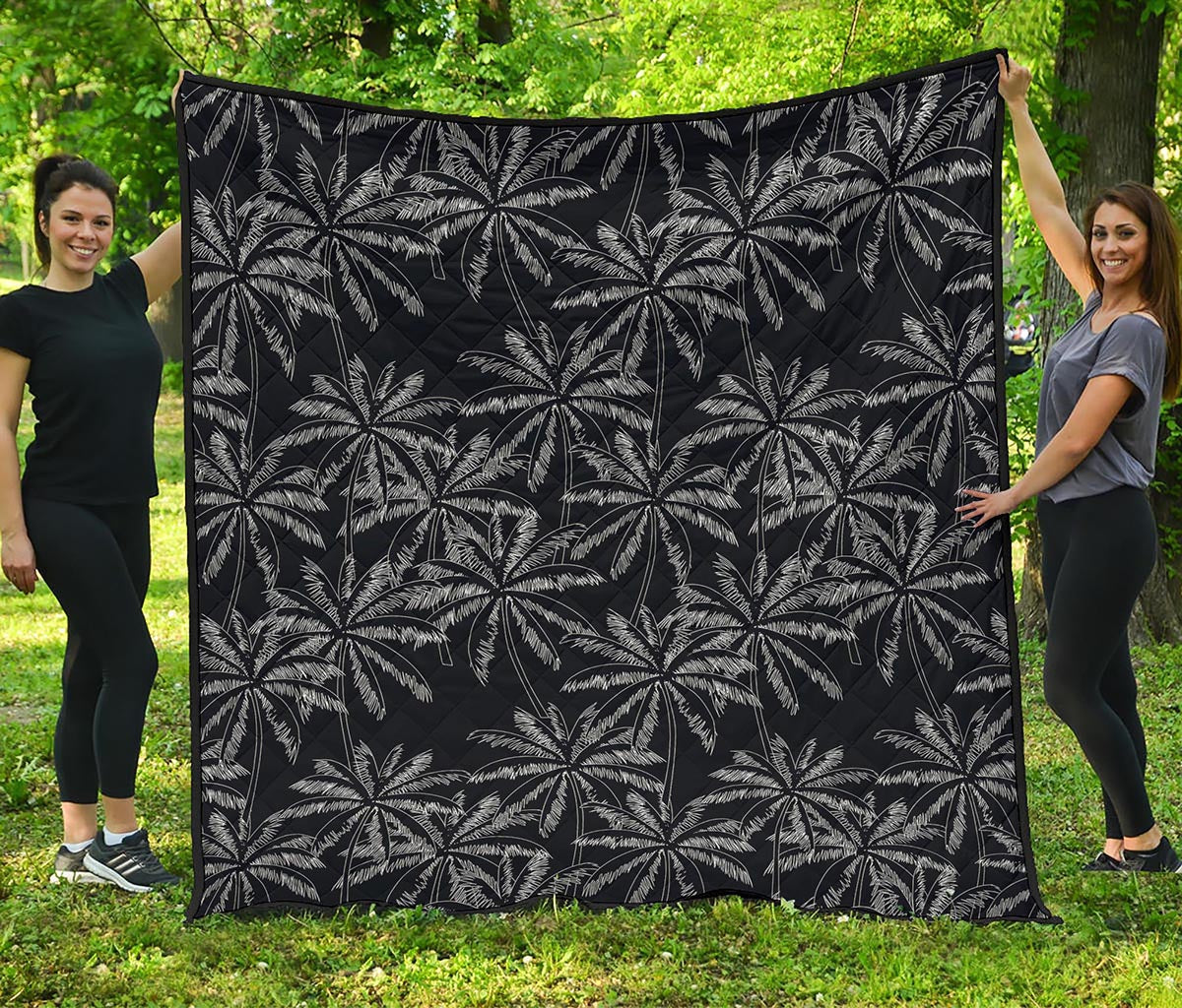 Black White Palm Tree Pattern Print Quilt