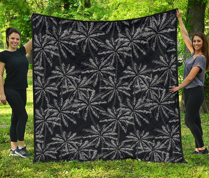 Black White Palm Tree Pattern Print Quilt