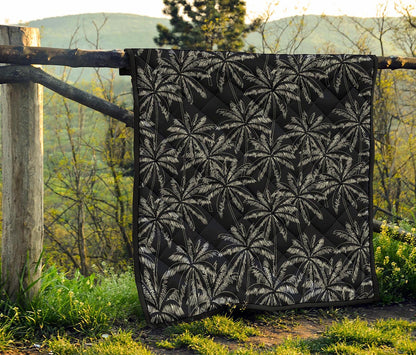 Black White Palm Tree Pattern Print Quilt
