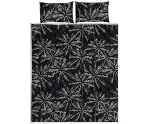 Black White Palm Tree Pattern Print Quilt Bed Set