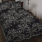 Black White Palm Tree Pattern Print Quilt Bed Set