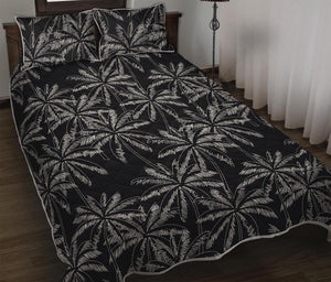 Black White Palm Tree Pattern Print Quilt Bed Set