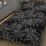 Black White Palm Tree Pattern Print Quilt Bed Set