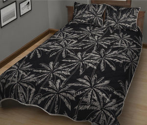 Black White Palm Tree Pattern Print Quilt Bed Set