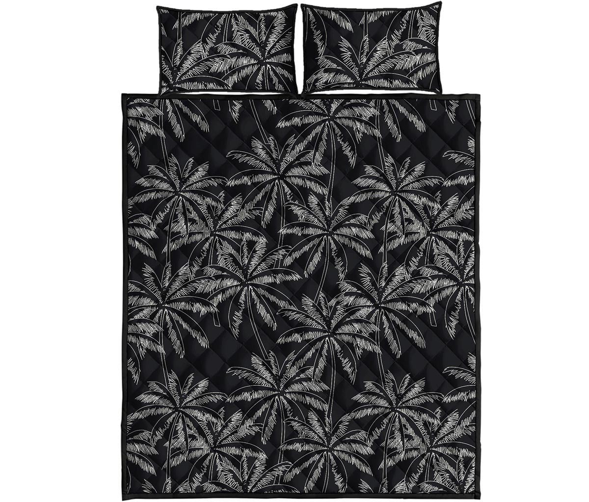 Black White Palm Tree Pattern Print Quilt Bed Set