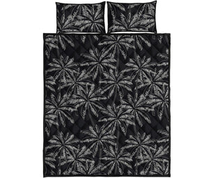 Black White Palm Tree Pattern Print Quilt Bed Set