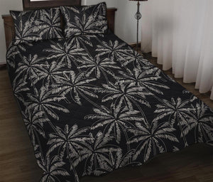 Black White Palm Tree Pattern Print Quilt Bed Set