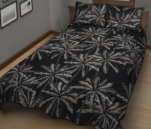 Black White Palm Tree Pattern Print Quilt Bed Set