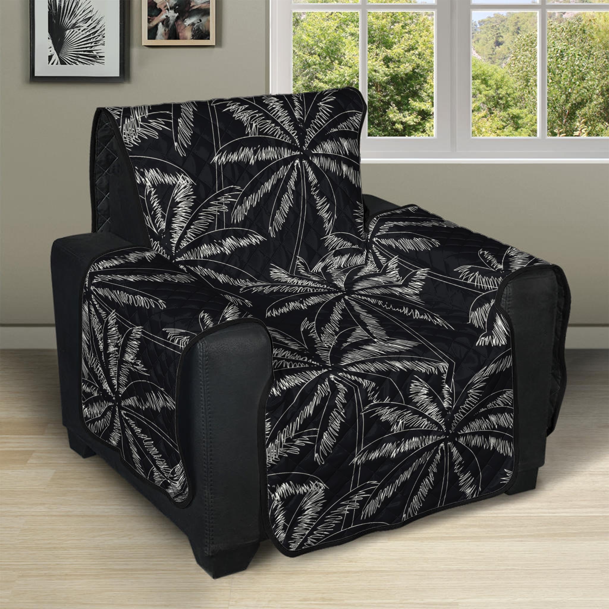 Black White Palm Tree Pattern Print Recliner Protector