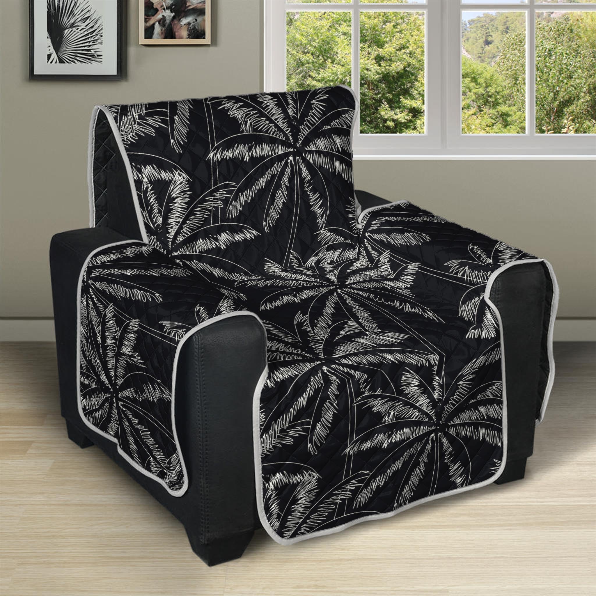 Black White Palm Tree Pattern Print Recliner Protector