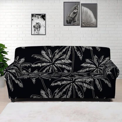 Black White Palm Tree Pattern Print Sofa Cover