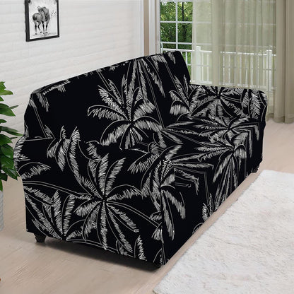 Black White Palm Tree Pattern Print Sofa Cover