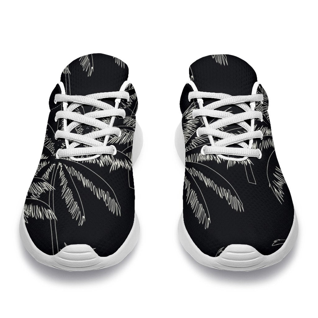 Black White Palm Tree Pattern Print Sport Shoes GearFrost