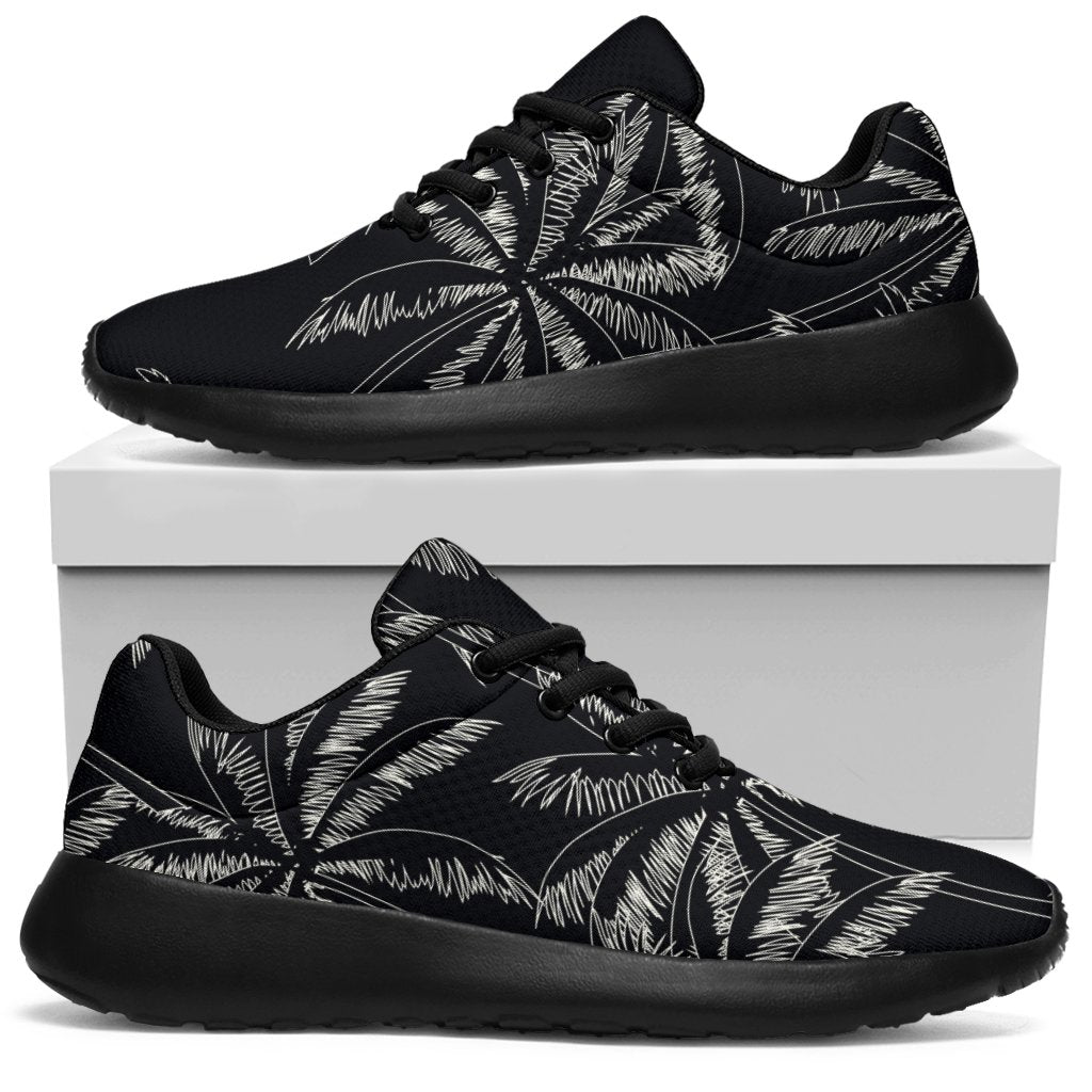 Black White Palm Tree Pattern Print Sport Shoes GearFrost