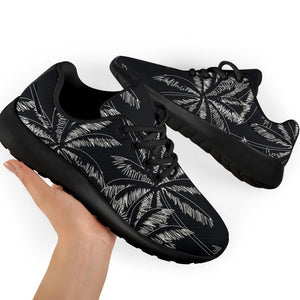 Black White Palm Tree Pattern Print Sport Shoes GearFrost