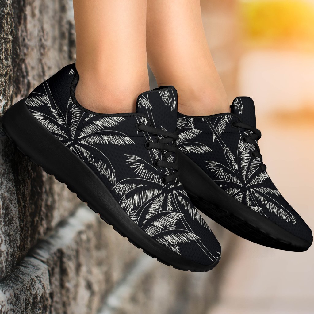 Black White Palm Tree Pattern Print Sport Shoes GearFrost