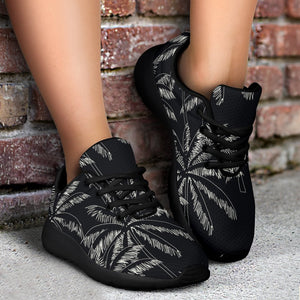 Black White Palm Tree Pattern Print Sport Shoes GearFrost