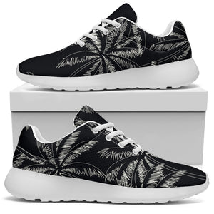 Black White Palm Tree Pattern Print Sport Shoes GearFrost