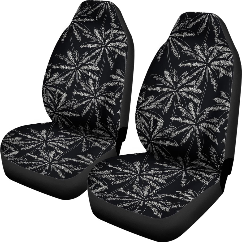 Black White Palm Tree Pattern Print Universal Fit Car Seat Covers