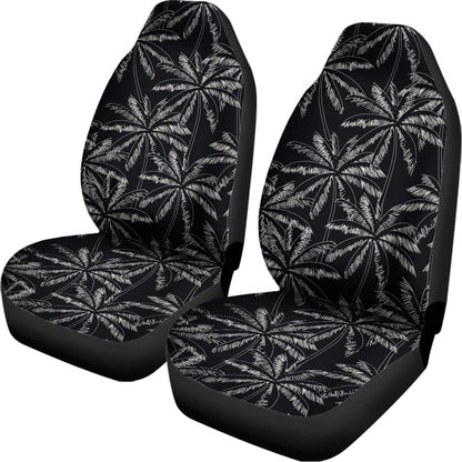 Black White Palm Tree Pattern Print Universal Fit Car Seat Covers