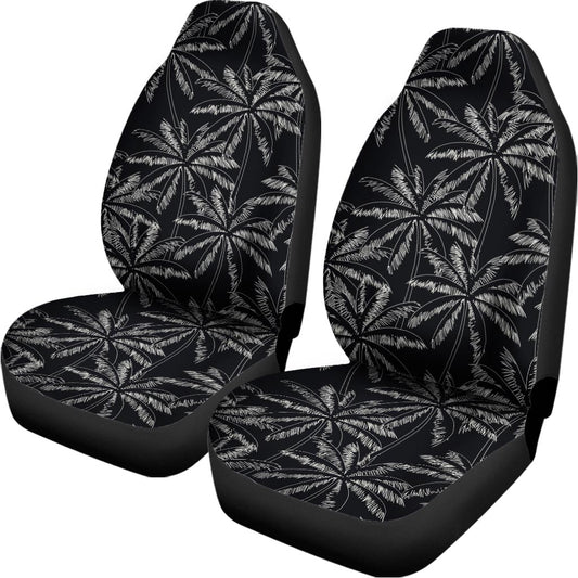 Black White Palm Tree Pattern Print Universal Fit Car Seat Covers