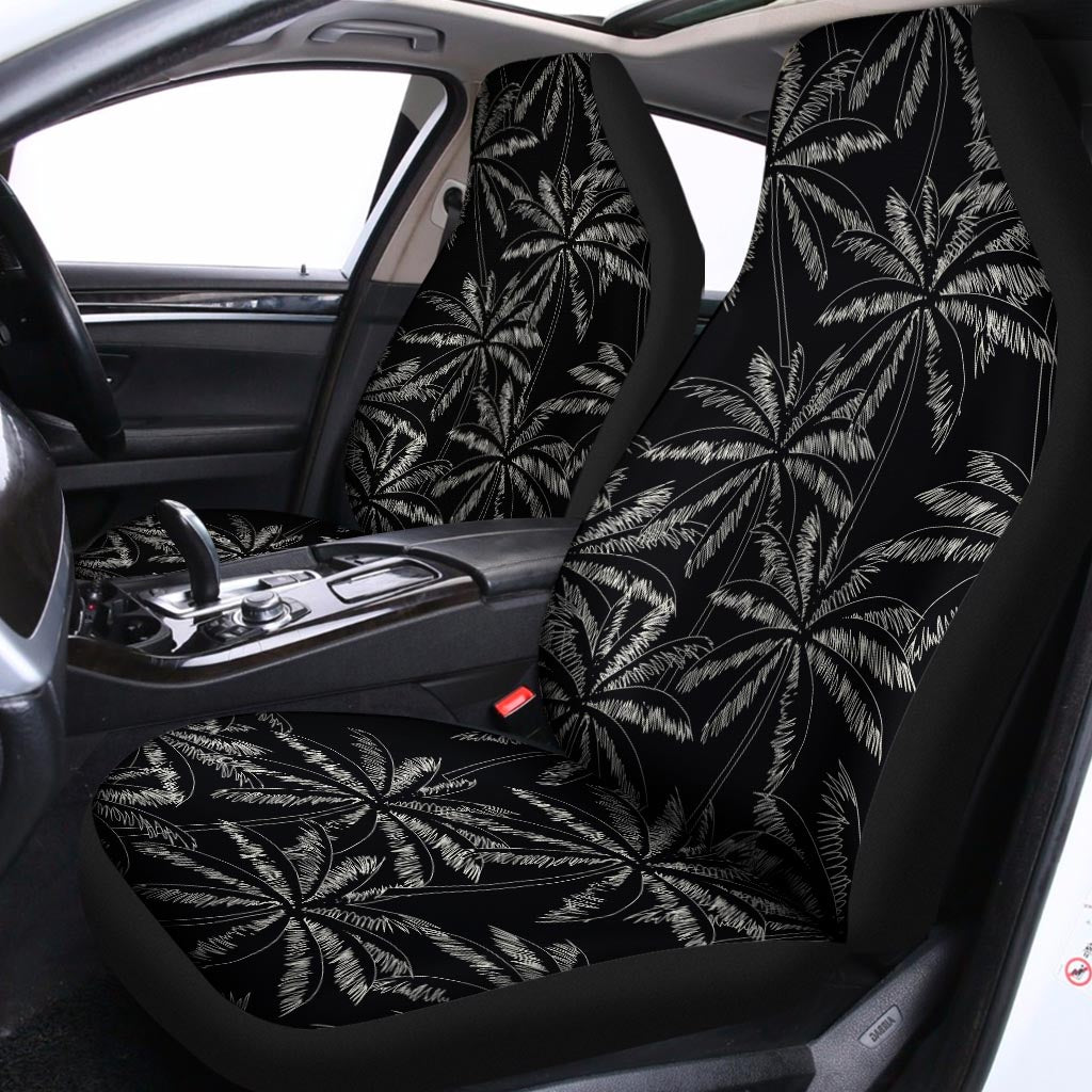 Black White Palm Tree Pattern Print Universal Fit Car Seat Covers