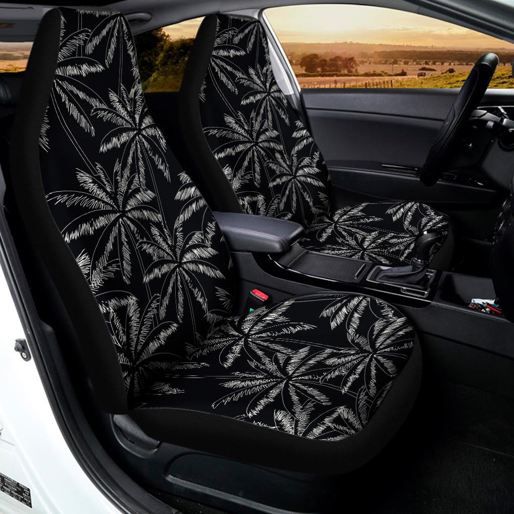 Black White Palm Tree Pattern Print Universal Fit Car Seat Covers