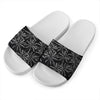 Black White Palm Tree Pattern Print White Slide Sandals